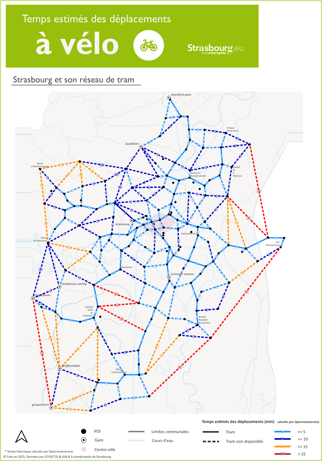 Carte vélo réseau tram Strasbourg